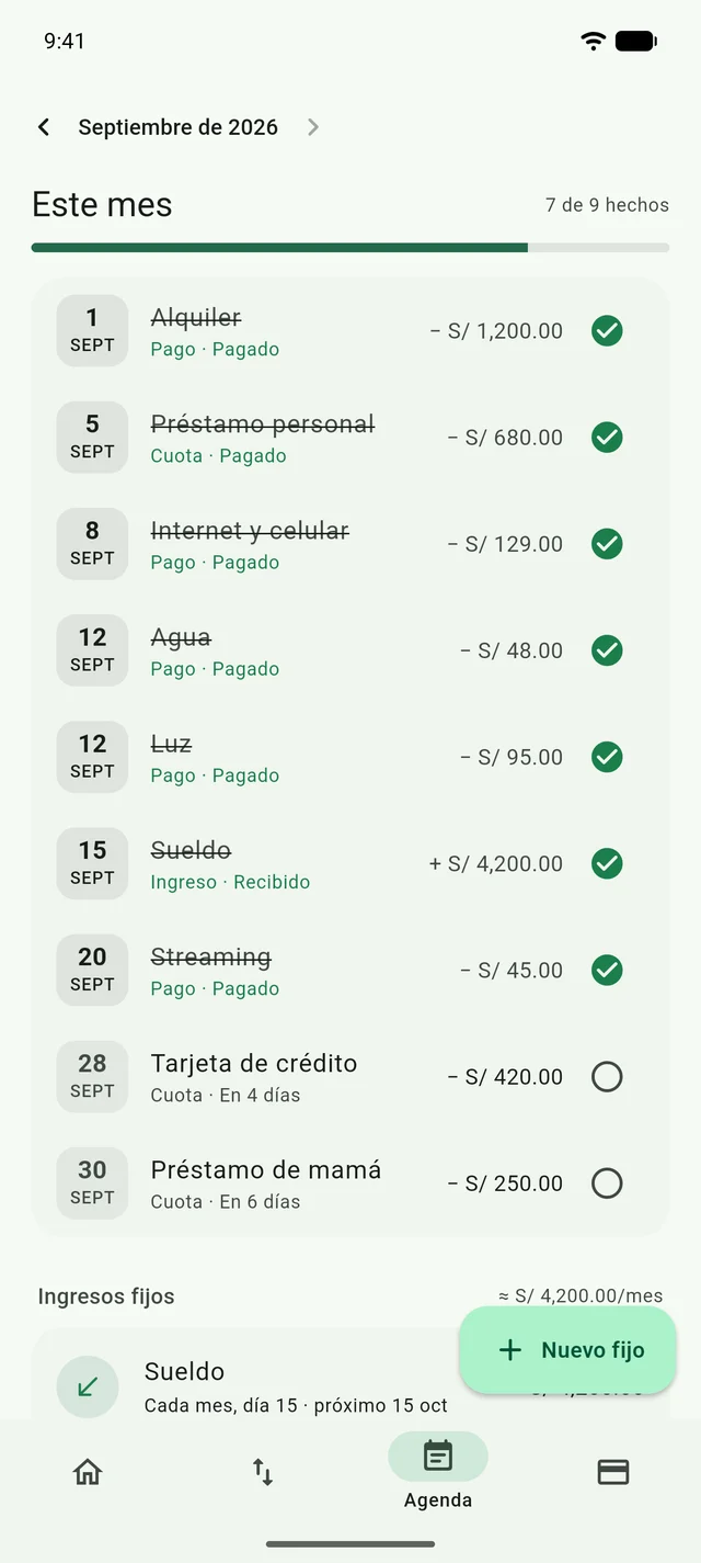 Your payment calendar
